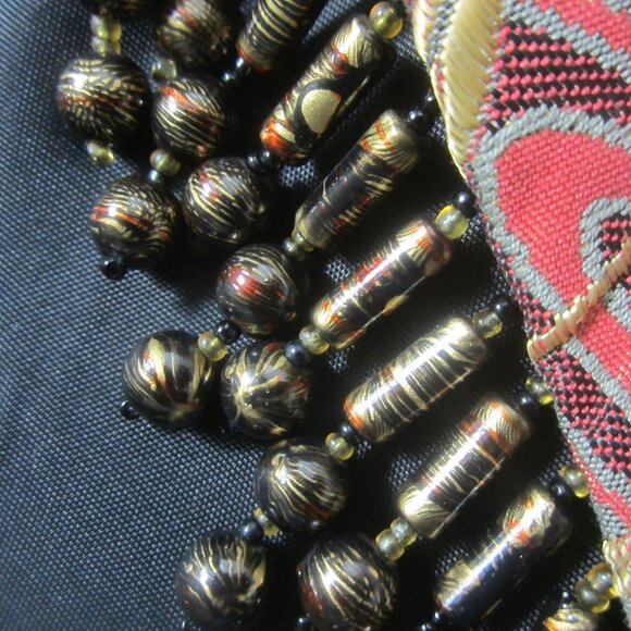 Vtg TAPP New York Womens M Black Gold Red Asian Iris Floral Zip Vest Lace Beaded - Picture 6 of 13